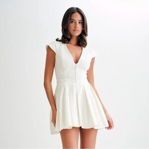 Meshki White V-Neck Mini Dress